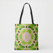 Tote Bag Fleur Retro Mandala jaune vert et blanc (Devant)