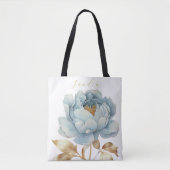 Tote Bag Fleur romantique bleue et dorée (Devant)