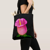 Tote Bag Fleur rose Arrière - plan noir (De près)