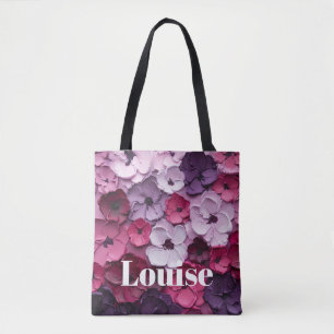 Tote Bag Fleur rose et violet Design avec nom individuel