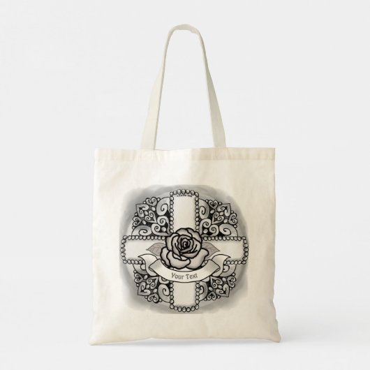 Tote Bag Fleur rose Filigree Christian Cross (Dos)