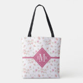 Tote Bag Fleur rose molle d'aquarelle du monogramme | (Dos)
