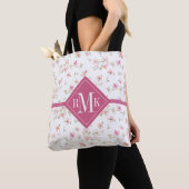 Tote Bag Fleur rose molle d'aquarelle du monogramme | (De près)