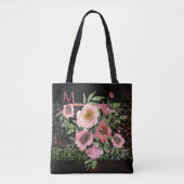 Tote Bag Fleur rose noir (Devant)