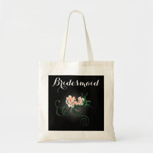 Tote Bag Fleur rose sur le cadeau de femme de chambre noire
