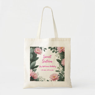 Tote Bag Fleur rose vintage vert eucalyptus 16e anniversair
