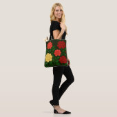 Tote Bag Fleur rouge, corail et jaune (Sur le modèle)