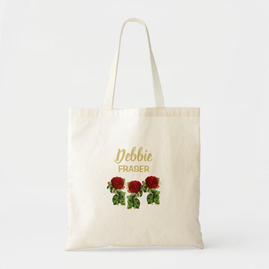 Tote Bag Fleur rouge et feuilles verts nom personnalisé (Devant)