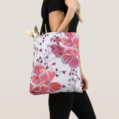 Tote Bag Fleur rouge rose sur blanc. (De près)
