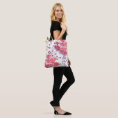 Tote Bag Fleur rouge rose sur blanc. (Sur le modèle)