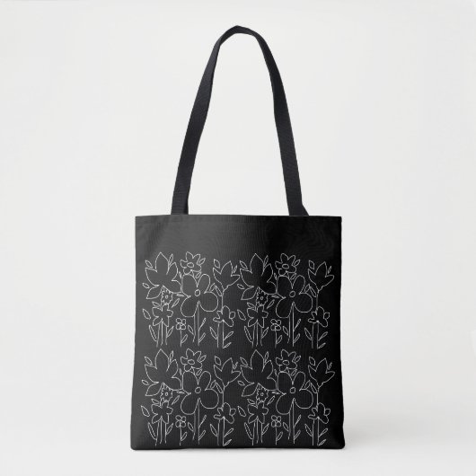 Tote Bag Fleur sauvage blanc mignon Motif noir et blanc (Devant)