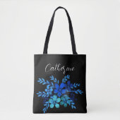 Tote Bag Fleur sauvage bleu Boho Script Nom personnalisé (Devant)