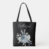 Tote Bag Fleur sauvage bleu Boho Script Nom personnalisé (Dos)