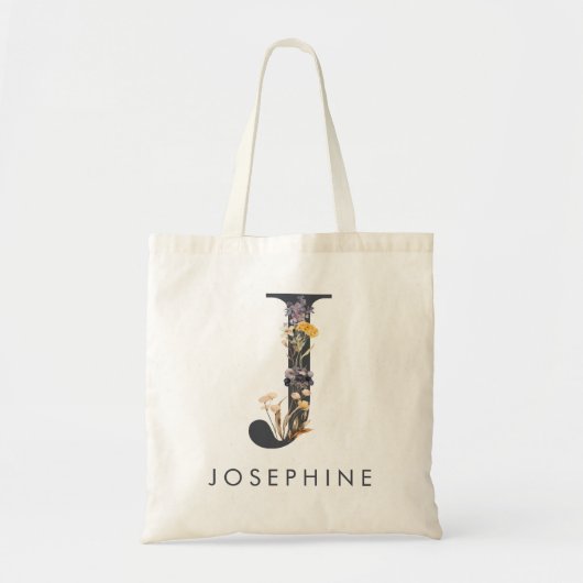 Tote Bag Fleur sauvage bohème initial J (Devant)