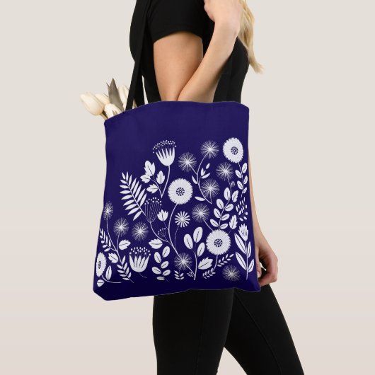 Tote Bag Fleur sauvage Boho violet et blanc (De près)