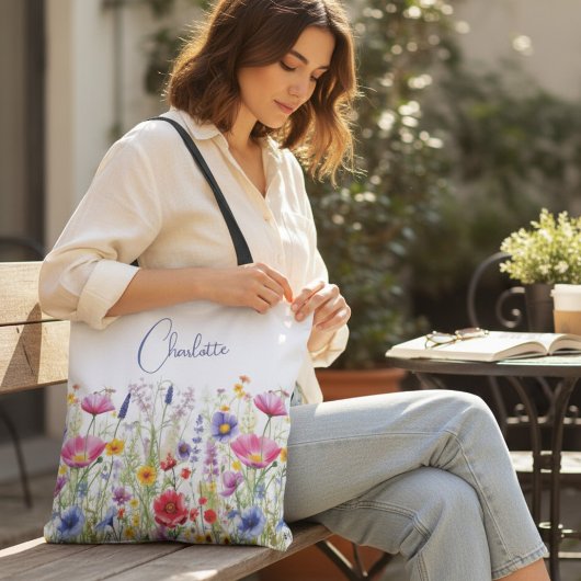 Tote Bag Fleur sauvage coloré Floral Nom personnalisé