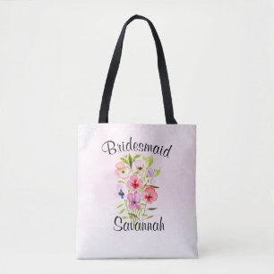 Tote Bag Fleur sauvage d'aquarelle Bouquet Mariage Bridesma