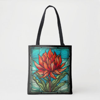 Tote Bag Fleur sauvage rouge en verre tendu