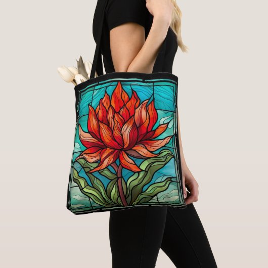 Tote Bag Fleur sauvage rouge en verre tendu (De près)