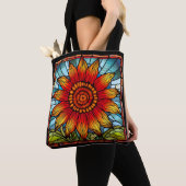 Tote Bag Fleur sauvage rouge et jaune en verre tendu (De près)