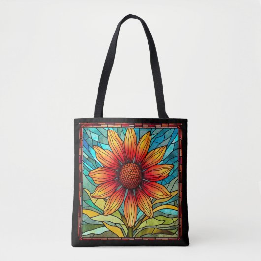Tote Bag Fleur sauvage rouge et jaune en verre tendu (Devant)