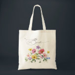 Tote Bag Fleur sauvage Rustic Chic Floral Mariage campagnar<br><div class="desc">Célébrez votre histoire d'amour avec cet élégant sac fourre-tout à mariée florale avec un design de fleurs sauvages couleur aquarelle et un script de calligraphie moderne. Parfait pour un mariage de jardin, une cérémonie en plein air ou une célébration boho rustique, ce design mêle des éléments floral fantaisistes à une...</div>