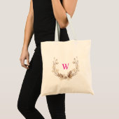 Tote Bag Fleur sauvage rustique Bridesmaid rose initial élé (Devant (produit))