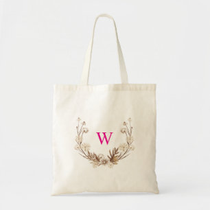 Tote Bag Fleur sauvage rustique Bridesmaid rose initial élé