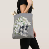 Tote Bag Fleur silencieuse : Crâne et Lys blancs (De près)
