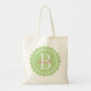 Tote Bag Fleur verte en bon état de point de polka avec le