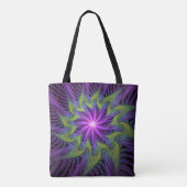 Tote Bag Fleur verte violette Art abstrait fractal moderne (Dos)