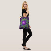 Tote Bag Fleur verte violette Art abstrait fractal moderne (Sur le modèle)
