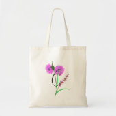 Tote Bag Fleur violette aquarelle avec votre initiale. (Devant)