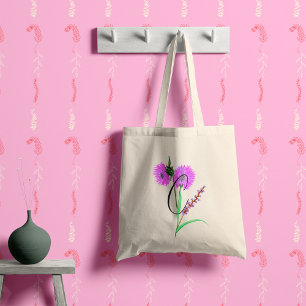Tote Bag Fleur violette aquarelle avec votre initiale.