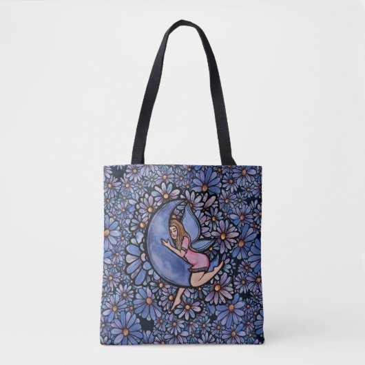 Tote Bag Fleur violette Lune Fée (Devant)