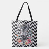 Tote Bag Fleur Zèbre Visage Butt noir blanc Vent rayures (Devant)