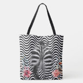 Tote Bag Fleur Zèbre Visage Butt noir blanc Vent rayures (Dos)