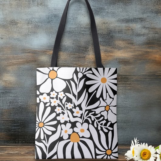 Tote Bag Fleuris fabuleux noir et blanc abstrait