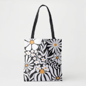 Tote Bag Fleuris fabuleux noir et blanc abstrait (Devant)