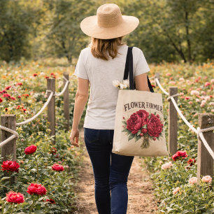 Tote Bag Fleuriste Bouquet de Pivoine Rose Vintage Rustique