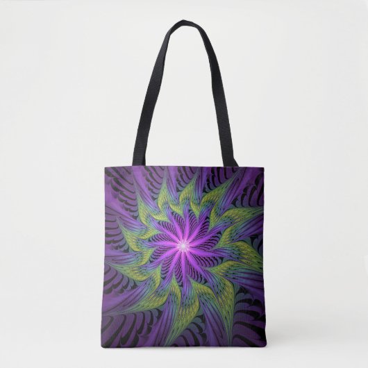 Tote Bag Fleuron vert violet Art Abstrait fractal moderne (Devant)