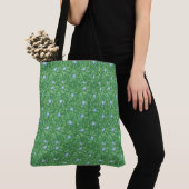 Tote Bag Fleurs à perches bleu vif sur vert foncé (De près)