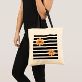 Tote Bag Fleurs à rayures noires (Devant (produit))
