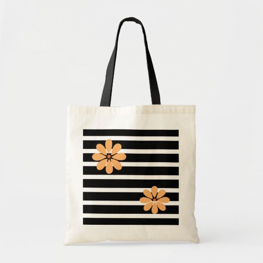 Tote Bag Fleurs à rayures noires (Devant)