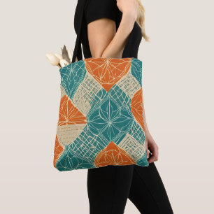 Tote Bag Fleurs Abstraites Bleu-vert, Orange et Brun