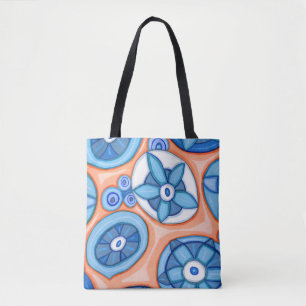 Tote Bag Fleurs Abstraites bleues et orange Peinture origin