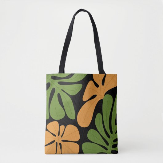 Tote Bag Fleurs Abstraites Modernes Vertes et Orange (Devant)