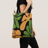 Tote Bag Fleurs Abstraites Modernes Vertes et Orange (De près)