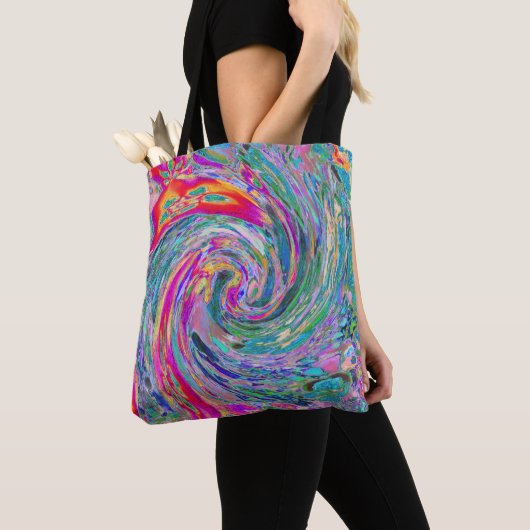 Tote Bag Fleurs Abstraites Vagues de Couleurs Psychédélique (De près)