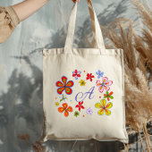 Tote Bag Fleurs amusantes Monogramme illustrée Initiale